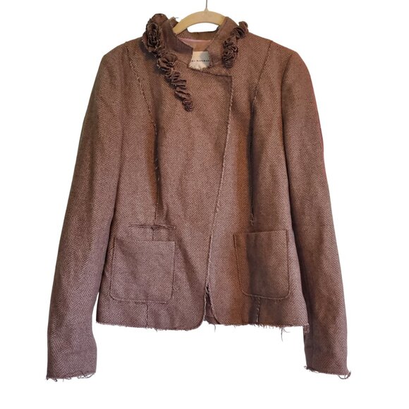 Banana Republic Tumblrcore 2010s Taupe Floral Trim Blazer Jacket Wool Blend - Picture 1 of 14